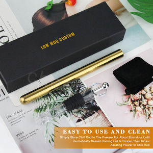 Bajo MOQ Soporte Palito de vino Color dorado con tapón vertedor de vino Bolsa de terciopelo Caja de regalo Embalaje Botella de vino Chiller Stick Set - Product Image 6