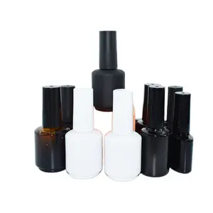 Botol cat kuku kosong dengan kuas kosmetik kustom sampel gratis beku botol kaca persegi hitam UV kosong 15ml untuk Gel kuku