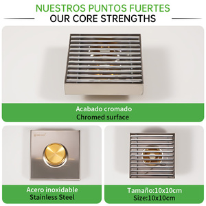 Solvex Chrome brished Đen Thép không gỉ Quảng trường cống Bìa 10x10cm vuông phòng tắm bồn rửa chất thải và sàn bẫy Lọc - Product Image 5