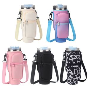 Wholesale Neoprene <b>Water</b> <b>Bottle</b> Insulated Sleeve Adjustable Shoulder <b>Strap</b> 40oz Tumbler Mugs Holder Bag with Zipper Phone Pocket - Product Image 2
