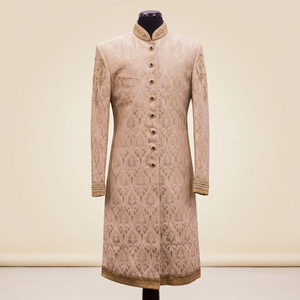 ZARI EMBROIDERY on LIGHT PINK BROCADE SHERWANI,<b>PANT</b> & MATCHING SHOE Men's Suits & Blazer>Men's Suits - Product Image 3