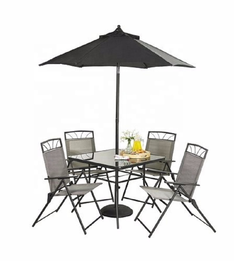 Muebles de Jardín Blanco incluye Metal mesa de Patio con paraguas agujero y 4pcs plegable sillas de jardín blanco