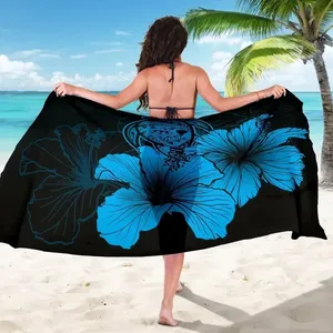 Hawaii Hibiscus Floral Turtle Map Design Pattern Bohemian Sarongs Women's Beach Cover Up Luxury Sarong Dress Pareo Swimming Wrap