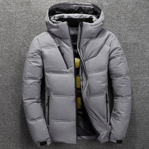 Chaqueta acolchada cálida de invierno informal para <span class=keywords><strong>hombre</strong></span>, <span class=keywords><strong>Parka</strong></span> de pato blanco con capucha de Color sólido, forro con cremallera y logotipo estampado, abrigos para exteriores - Product Image 4
