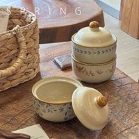 Bol à soupe en céramique japonaise rétro peint à la main Lelyi, adorable bol pour œufs à la vapeur, pot à ragoût 400 ml