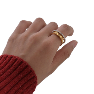 Anillo Doble Chapado en Oro con Diseño de Letra y Diamantes de Imitación, Joyería de Aleación Moderna para Uso Diario, para Mujer - Product Image 6