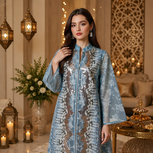 Robe longue élégante de luxe en polyester à col en V, broderie en maille, sequins, grande taille, pour fêtes, soirées, <span class=keywords><strong>occasions</strong></span> formelles, Abaya - Product Image 5