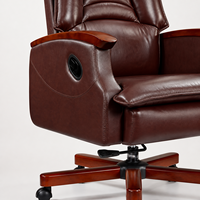 Chaise de bureau exécutive inclinable à dossier haut en PU traditionnel avec base en bois, fournie directement par l'usine