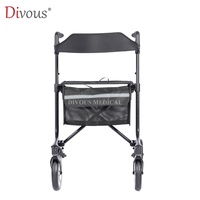 Déambulateur à 4 roues en fibre de carbone ultralégère pour personnes âgées, capacité de 120 kg, pliable, hauteur réglable, certifié CE classe II DIVOUS