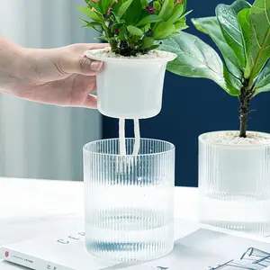 Deepbang Pot bunga tanaman dekorasi rumah, Pot plastik dalam ruangan, Pot penyiraman mandiri hidroponik
