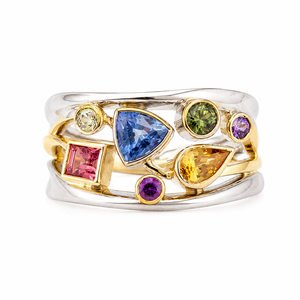 Multicolor Geometric <b>Ring</b> for Women <b>Wave</b> Line Design Daily Wear Finger Accessory - Product Image 1