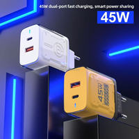Cargador USB Tipo C de 45 W con Enchufe para UE, EE. UU. y Reino Unido, Carga Superrápida USB-C de 45 W, Adaptador de Corriente para Teléfono Móvil Tipo C