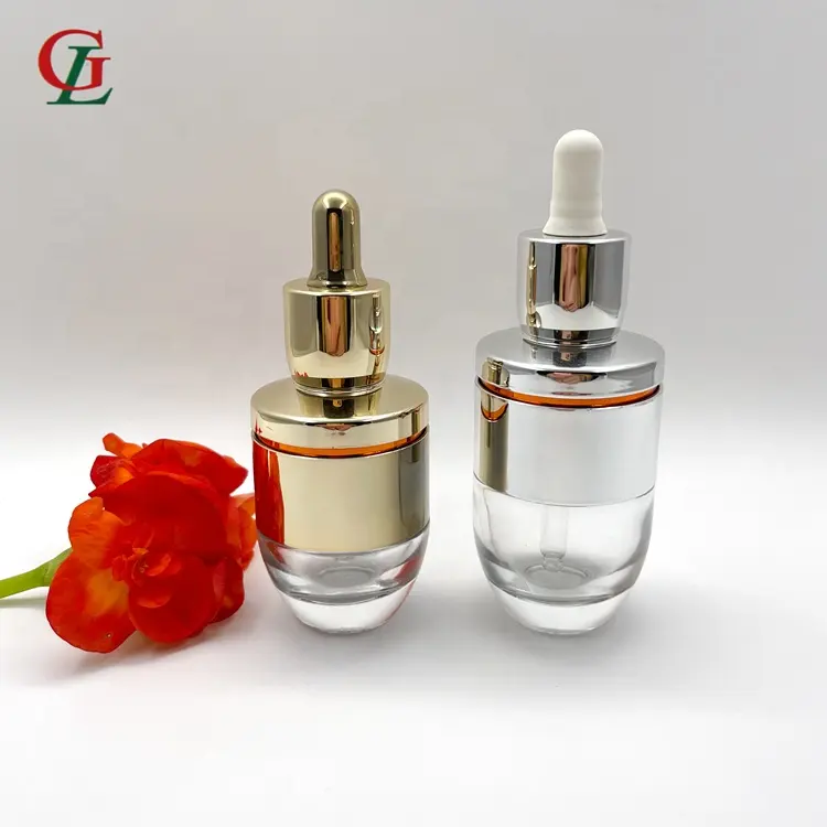 Cosmetic oil Bottle 30ml 50ml 2oz Face Serum Bottle Frosted Clear Metal Body Glass Dropper Bottle with dropper lid and pipette