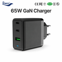 Adaptateur secteur GaN 65W PD double port USB A et Type C, chargeur rapide pour téléphone et ordinateur portable, vente en gros