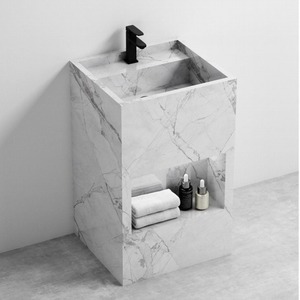 Lavabo sur pied en marbre monobloc CR 50x45x80cm, lavabo intégré pour extérieur - Product Image 1