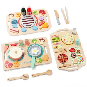New Pretend Play Wooden 3D Puzzle Food Tea Kitchen Barbecue Set Children's Education Parent-child Interactive Cooking Baby Toys