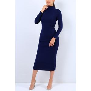 Vestido de Suéter Negro de Cuello Alto para Mujer, Manga Larga, Corte Regular, Estilo Modesto, Vestido de Punto Largo - Product Image 4