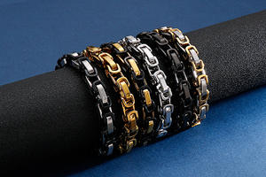 Pulsera de emperador bizantino cuadrado de acero inoxidable de dos tonos chapada en oro y negro, joyería de moda de acero de titanio para hombres de alta calidad - Product Image 4