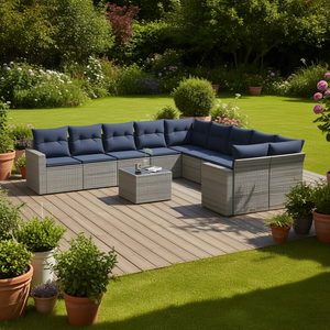 Ensemble de canapés de jardin en polyrotin d'extérieur avec coussins, capacité de 10+ places, design contemporain, couleur grise - Product Image 2