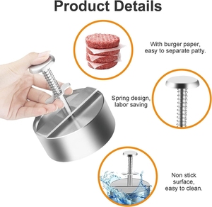 Prensa de Hambúrguer em Aço Inoxidável, Modelador Redondo, Utensílio para Fazer Hambúrguer com Recheio Antiaderente - Product Image 3
