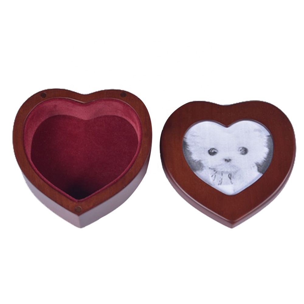 Vente chaude Personnalisé de En Forme De Coeur Cercueil En Bois Urne de Crémation Pour Animaux de Compagnie Avec Cadre Photo
