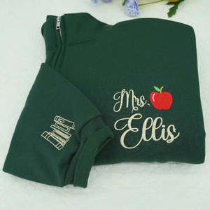 Sudadera bordada personalizada para profesores de la escuela, sudadera con cremallera de cuarto, cuello redondo, señora/Señorita, nombre, invierno, temporada de otoño, camiseta tejida en 3D - Product Image 2