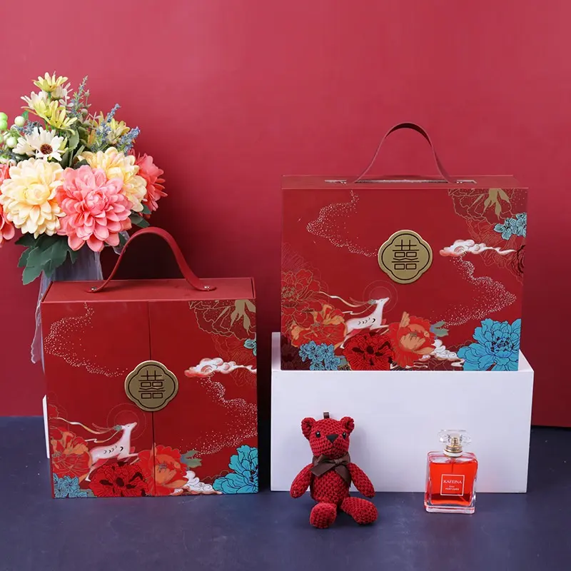 Wholesale Chinese style paper gift boxes with handle Wedding candy companion birthday engagement gift box decoration boxes