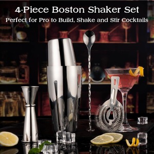 Nouvel ensemble de shaker à cocktails de style Boston en acier inoxydable, 4 pièces, <span class=keywords><strong>kit</strong></span> de mélange de cocktails en trois sections - Product Image 2