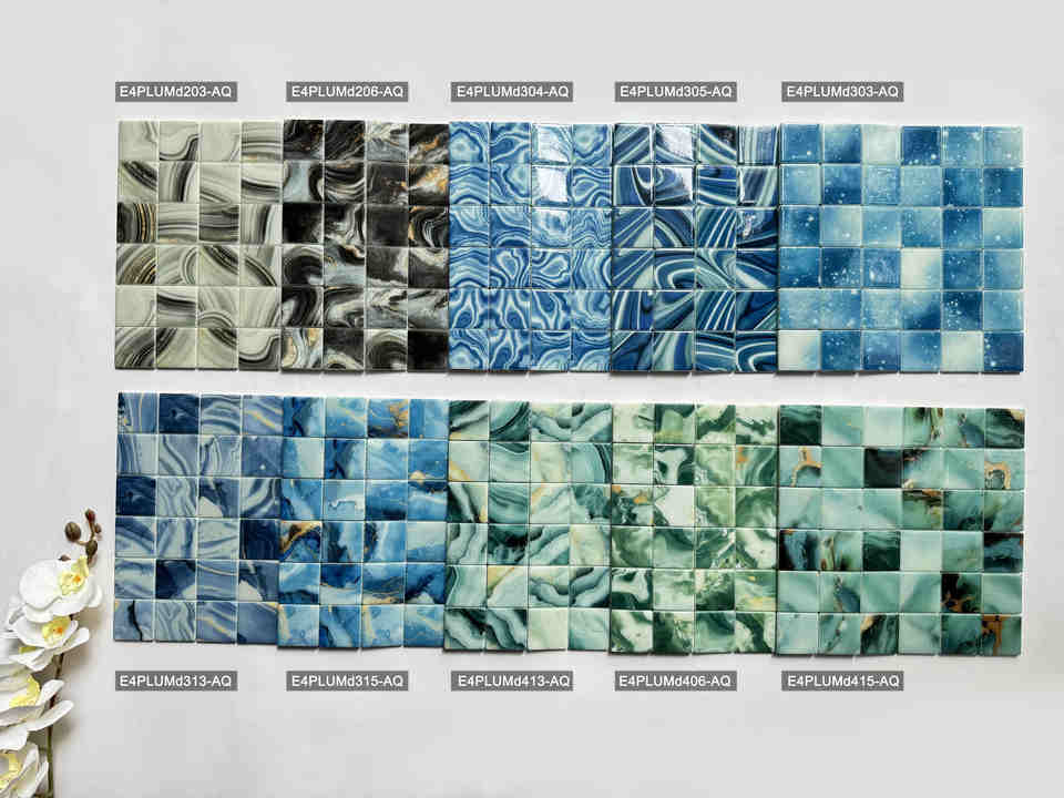 Printed Modern Glow Dark Aqua Graphic Design 48x48x4mm Square Parquet Mosaic Tiles Smooth Surface