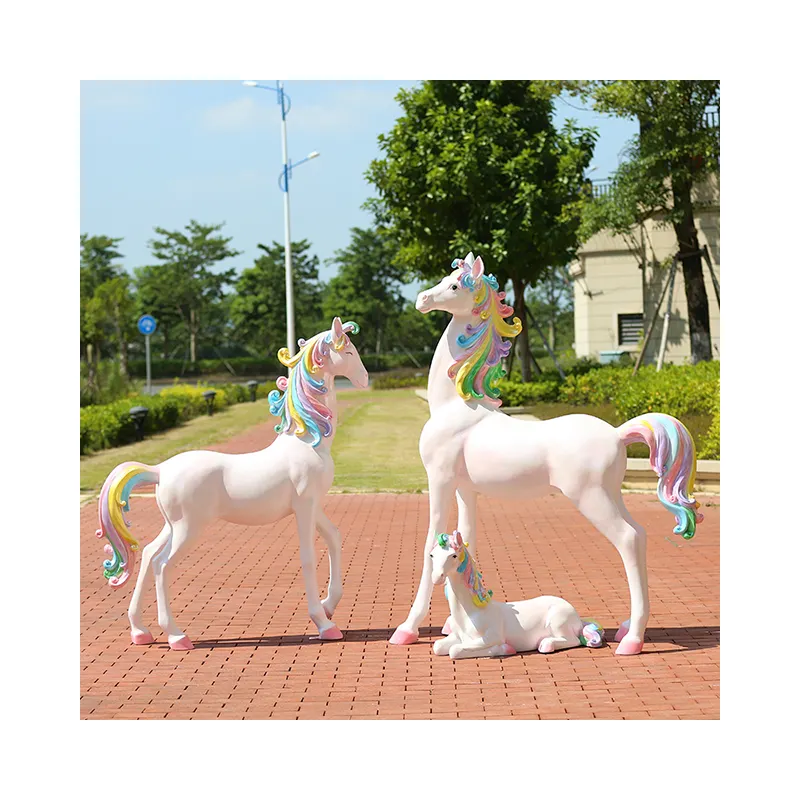 Escultura de unicórnio de cavalo para decoração de casa, estátua de fibra de vidro para jardim ao ar livre, animais de desenho animado, mais vendidos