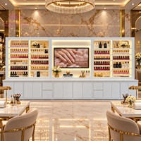 Étagère murale pour salon de beauté avec tiroirs, éclairage LED, présentoir à vernis à ongles, étagère à cosmétiques pour la décoration intérieure des magasins de détail
