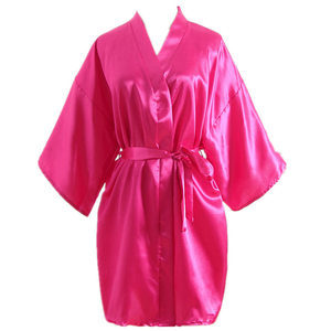 Camicia da Notte Estiva da <span class=keywords><strong>Donna</strong></span> in Raso Tinta Unita con Scollo a V Traspirante Kimono Corto con Vita Elastica - Product Image 1