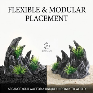 Accessoire décoratif pour aquarium, paysage artificiel de montagne, pierre, arbre, roche, grotte, plastique, ornement moderne pour aquarium, boîte, tige - Product Image 4