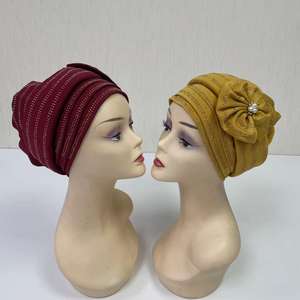 MH-1209 fleur tête couverture strass perles solide tête Wrap Hijab dames fête casquette tête Turban Bonnet pour les femmes - Product Image 5