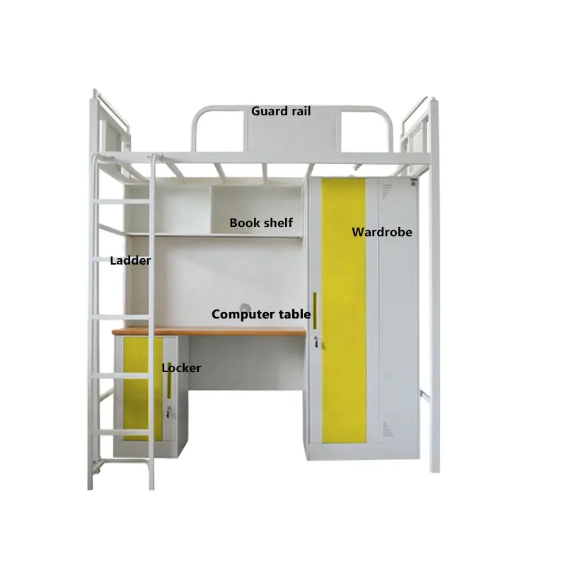 Lit double superposé en acier et métal, pour étudiants, chambre à coucher, dortoir, avec table d'étude et bureau pour adultes