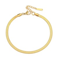 Tobillera de Cadena de Serpiente Plana de Acero Inoxidable con Oro de 14k, Tobillera Simple para Mujer, Accesorios de Joyería