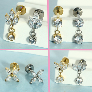 G23 titanio herradura labio Piercing Zirconia hueso Piercing tornillo con amor hilo interior hélice tornillo titanio cuerpo muelle joyería - Product Image 4