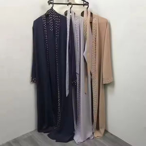 <span class=keywords><strong>Nisa</strong></span> modesto abito da donna in stile Abaya tinta unita Muslim Maxi abito con Cardigan interno cintura seguendo le linee guida tradizionali - Product Image 6