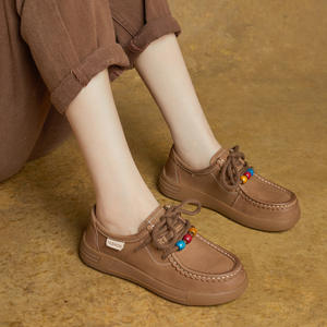 Nouvelles chaussures plates rétro en cuir véritable faites à la main avec lacets et semelle souple pour femme, style plateforme, petites chaussures en cuir - Product Image 1