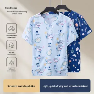 Logo personalizzato stampato floreale scrub da allattamento uniformi per le donne medici alta traspirante ospedale abbigliamento da lavoro morbido Spandex Denim OEM - Product Image 2