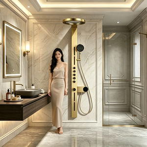 Panel de Ducha Multifunción Moderno en Oro Cepillado con Rociadores Corporales y Ducha de Mano para Baños de Hoteles y Villas de Alta Gama - Product Image 1