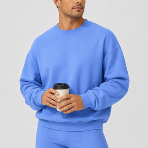 Solid <b>Navy</b> Crew Neck <b>Sweatshirt</b> For Men Autumn Thin Soft Cotton Jersey Long Sleeve Classic Daily Commuter Top US Local Warehouse - Product Image 1