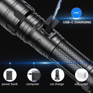 Linterna LED recargable de alto lumen, linterna táctica con zoom, carga USB, resistente al agua, linterna de emergencia para acampar y hacer senderismo - Product Image 2