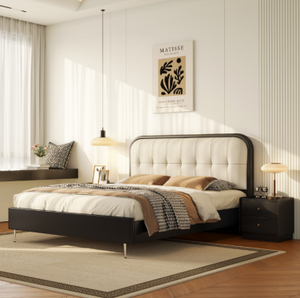 Minimalist Rubber Wood <b>Queen</b> <b>Bed</b> <b>Frame</b> Faux Leather Upholstered Headboard Durable Construction Storage Drawers Customizable <b>Size</b> - Product Image 4