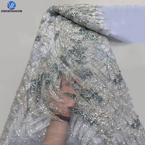 Sinya 5 Yards Dentelle de Tulle Nigériane Perlée de Haute Qualité, Robe de Mariée de Luxe, Paillettes Abondantes, Tulle Français, Florale Traditionnelle - Product Image 6