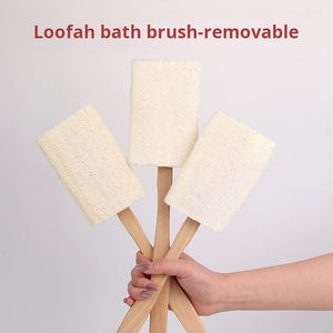 Cepillo de baño de malla de lufa con mango largo de madera, cepillo exfoliante de lufa natural para espalda, toalla de fregado desmontable, cepillo de baño reemplazable - Product Image 6