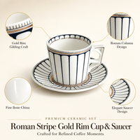Tasse à café et soucoupe en porcelaine fine à rayures bleues vintage 200 ml, avec bordure dorée de luxe, ensemble de tasses à thé pour la maison, le bureau, un cadeau de mariage