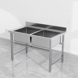 Évier de cuisine en acier inoxydable SUS304/SS201 à <span class=keywords><strong>quatre</strong></span> pieds carrés Évier en métal avec table de rangement - Product Image 6