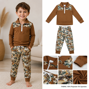 BLP1447 RTS Boutique Ensemble de vêtements pour bébé garçon en soie de lait à imprimé Real Tree marron à manches longues Tenues pour enfants Vente en gros - Product Image 1