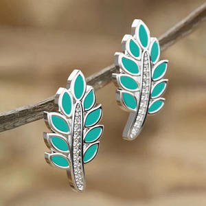 Modernos Pendientes de Hoja Chapados en Oro Blanco con Turquesa, Circonita y Piedras Redondas de Corte Brillante para Mujer, Joyería de Fiesta - Product Image 5